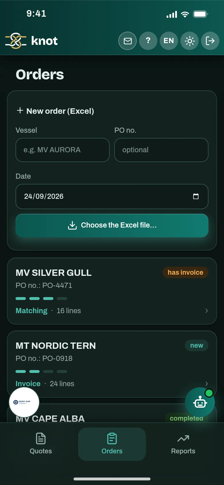The Knot order list on a phone, with the progress of each order