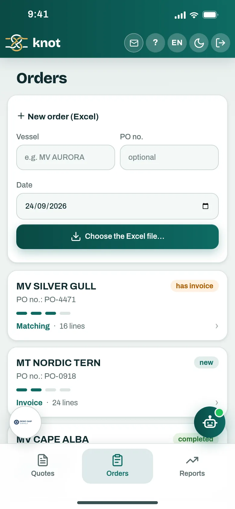 The Knot order list on a phone, with the progress of each order