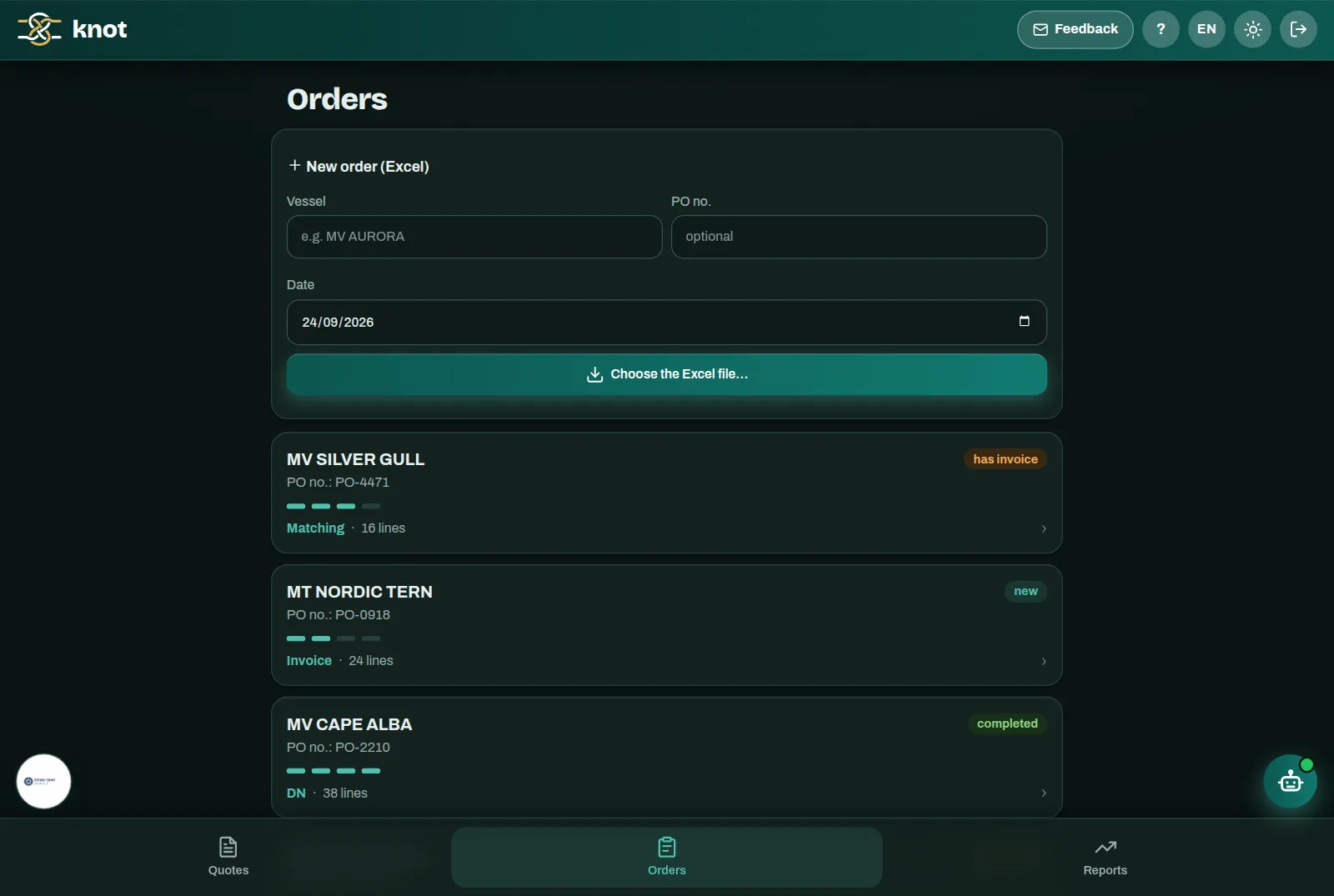 The Knot order list on a phone, with the progress of each order