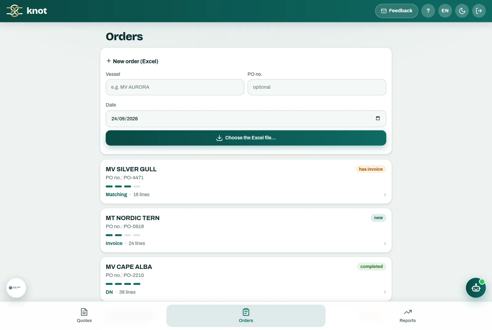 The Knot order list on a phone, with the progress of each order